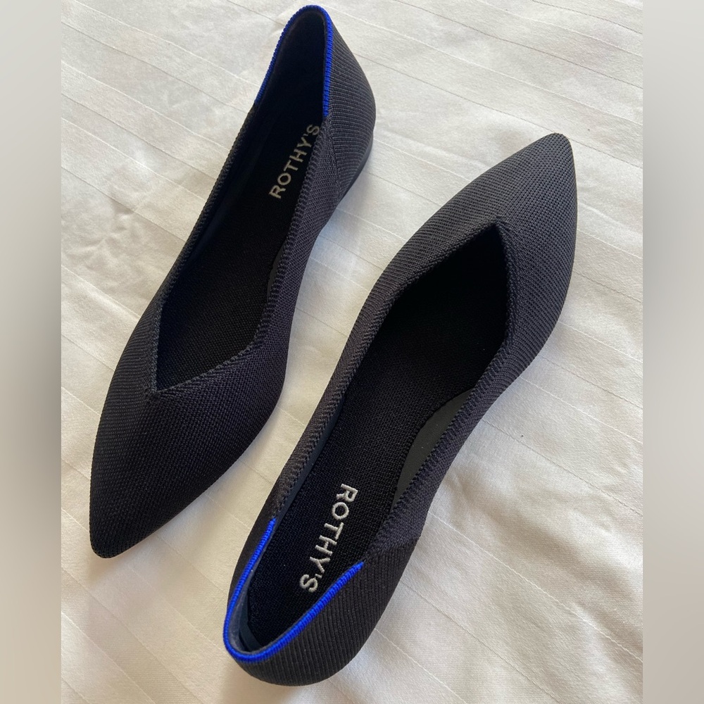 🔥Rothy's Elegant Black Flats with Blue Detail - Picture 8 of 14